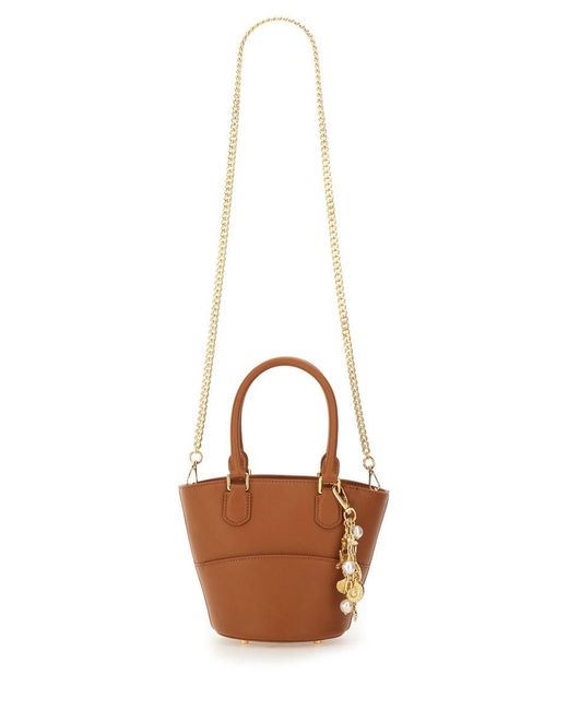 Self-Portrait Brown Leather Tote Bag With Charm