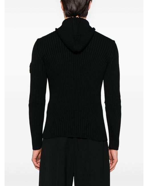Prada Black Ribbed-Knit Hoodie for men