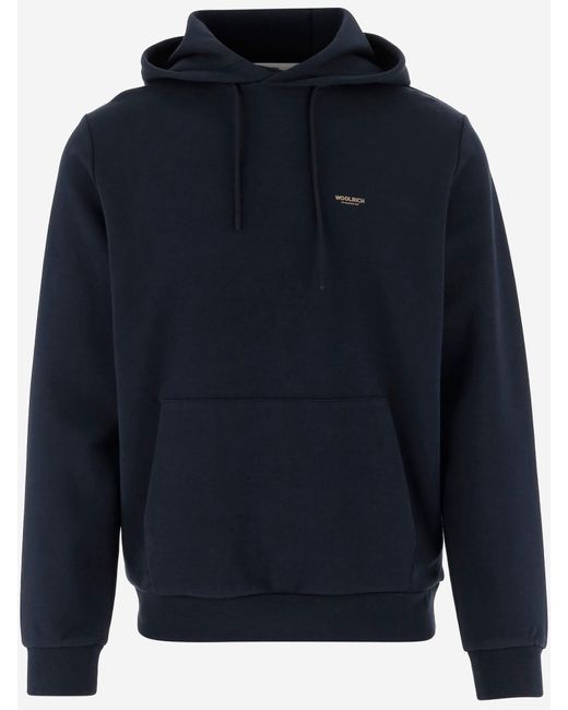 Woolrich Stretch Cotton Blend Sweatshirt Met Logo in het Blue voor heren