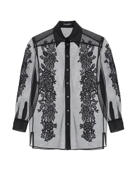 Dolce & Gabbana Black Organza -Hemd mit Spitzeneinsätzen