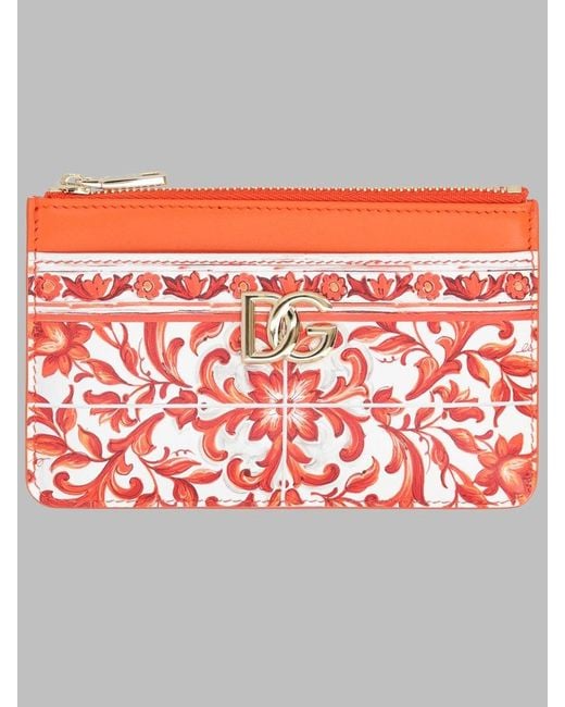 Dolce & Gabbana Red Mini Zip Card Holder Wallet 9 Cm X 13.5 Cm X 1 Cm