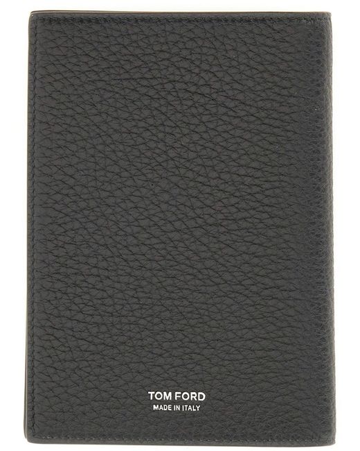Tom Ford Black Leather "T" Card Holder for men