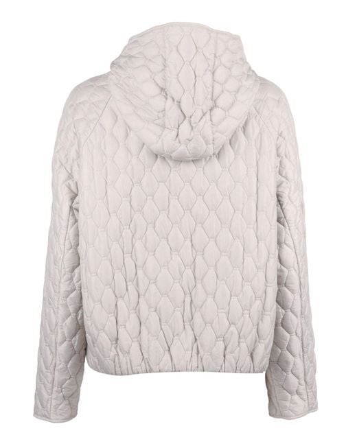 DUNO White Honeycomb Pattern Hooded Quilted Down Jacket