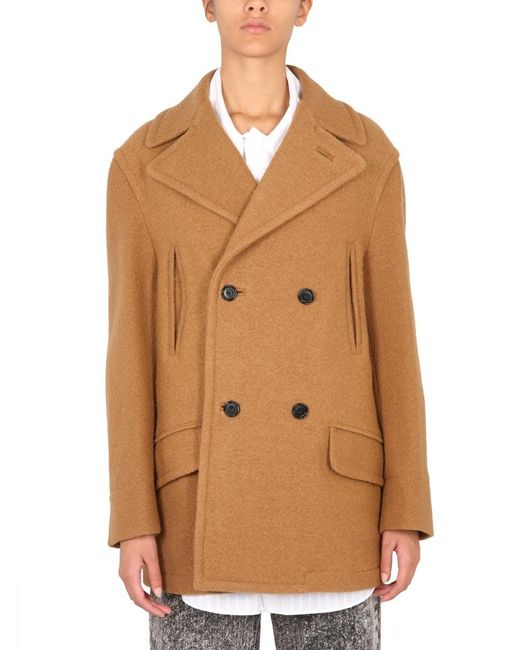 Marni Natural Double-Breasted Coat With Mirror Lapels