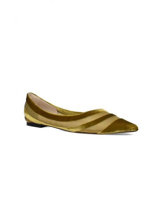 Jimmy Choo Yellow Velvet Fishnet Pointed Ballerinas
