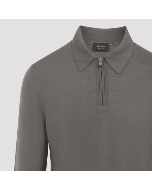 Brioni Gray Long Sleeves Zip Polo For for men