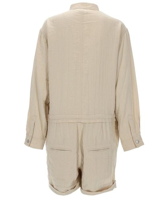 Isabel Marant Natural Solid Mandarin Collar Jumpsuit