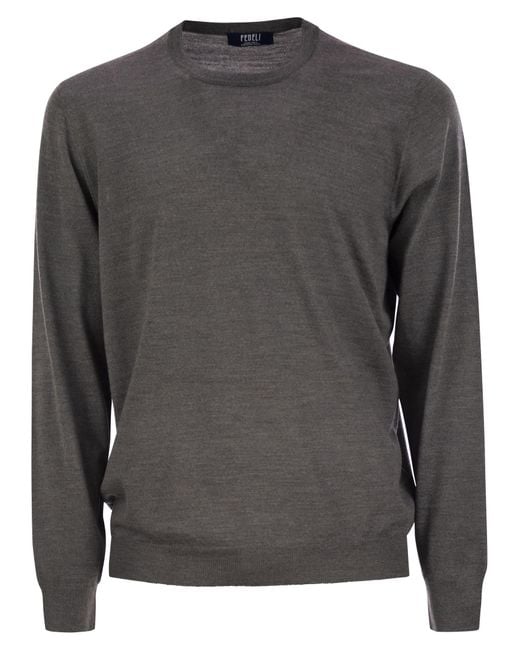 Fedeli Gray Crew Neck Sweater for men