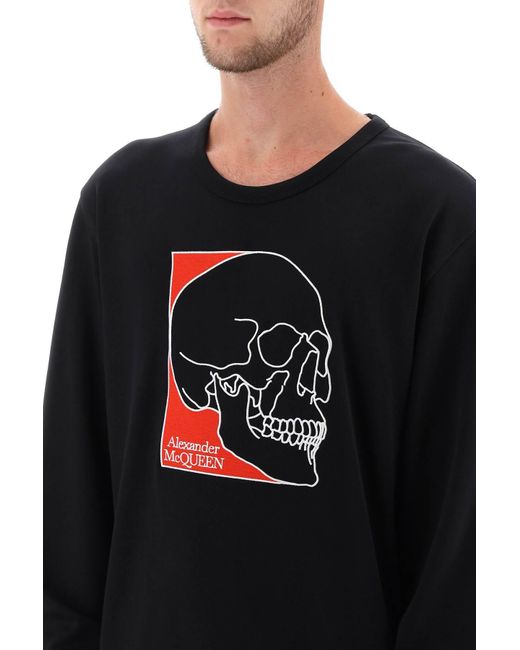 Alexander McQueen Crew Neck Sweatshirt Mit Schädelstickerei in het Black voor heren