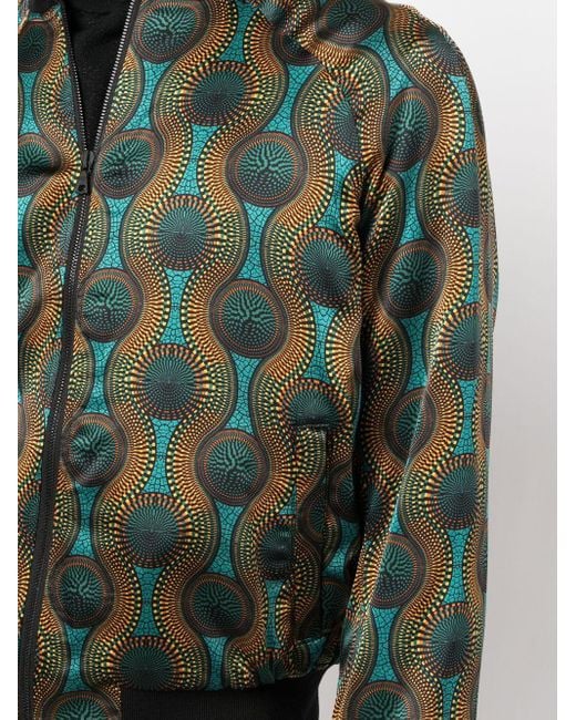 OZWALD BOATENG Green Printed Silk Bomber Jacket for men
