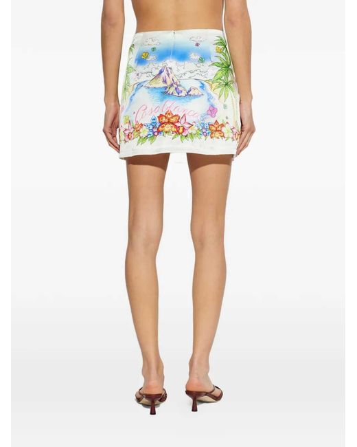 Casablanca White Better Days Graphic Print Silk Mini Skirt