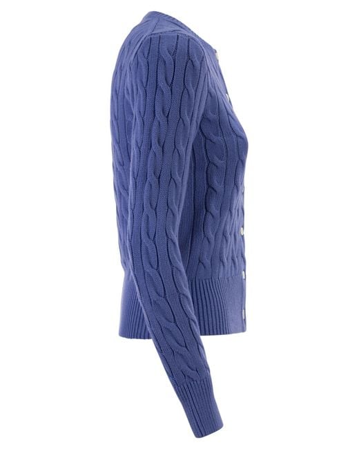 Polo Ralph Lauren Blue Cable Knit Cotton Crew Neck Cardigan