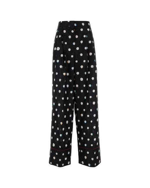 Fendi Black Printed Silk Wide-Leg Pant