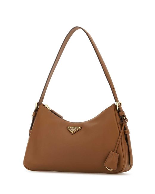 Prada Brown Camel Leather Medium Aimee Shoulder Bag