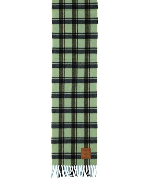Ganni Green Wool Scarf