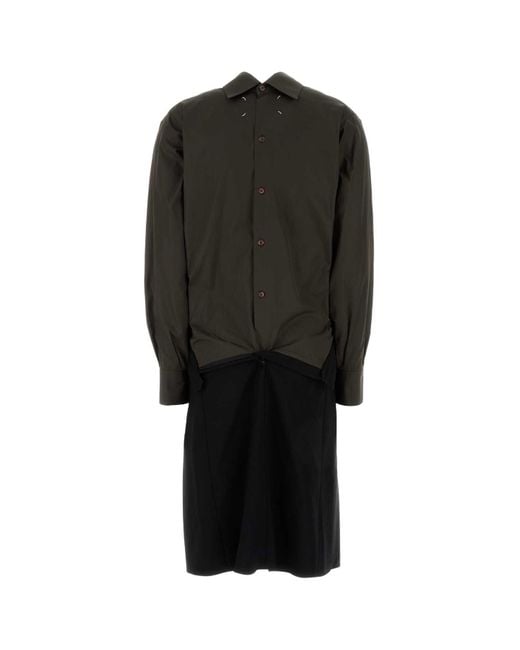 Maison Margiela Black Two-Tone Poplin And Wool Shirt Dress