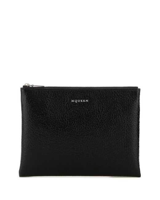 McQueen Black Leather Pouch for men