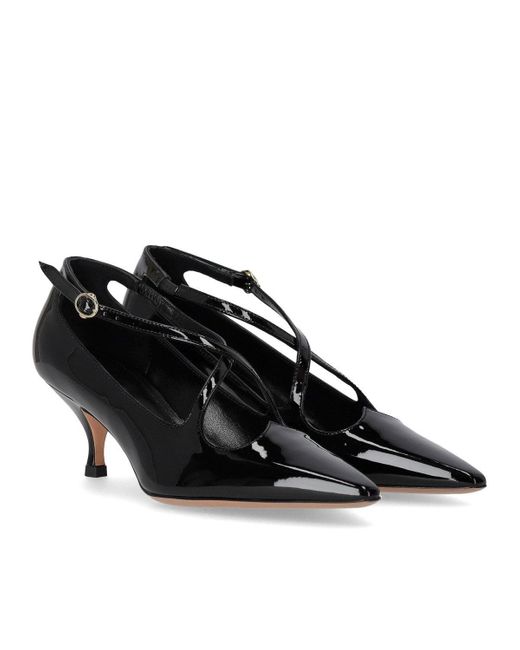 A.Bocca Black Patent Leather Heart-Cutout Spool-Heel Pumps