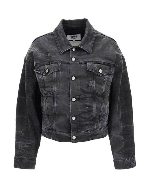 MM6 by Maison Martin Margiela Crinkle Effect Denim Jacket in Black Lyst UK