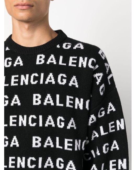 Balenciaga Black Allover Logo Crewneck Sweater for men
