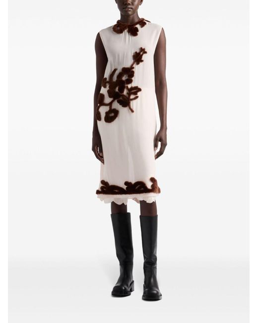 Prada Natural Embroidered Georgette Dress