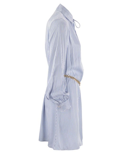 Michael Kors Blue Gestreiftes Viskose Chemisierer Kleid mit Gürtel gestreift