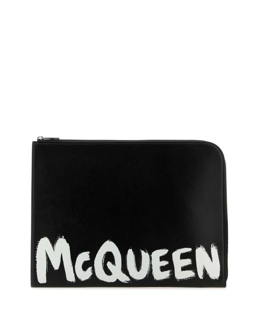 McQueen Black Graffiti Leather Pouch