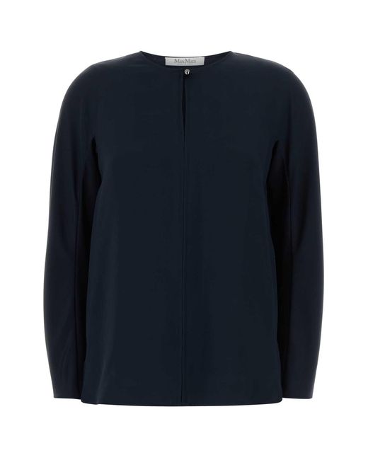 Max Mara Blue Midnight Stretch Silk Mitico Blouse