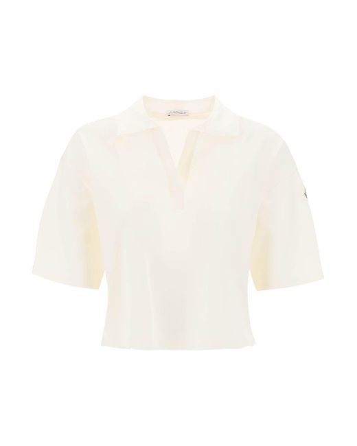 Moncler White Polo -Shirt mit Popelin -Einsätzen