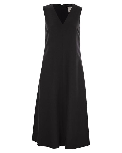Weekend by Maxmara Egista Viscose En Linnen Canvas Wijd Uitlopende Jurk in het Black