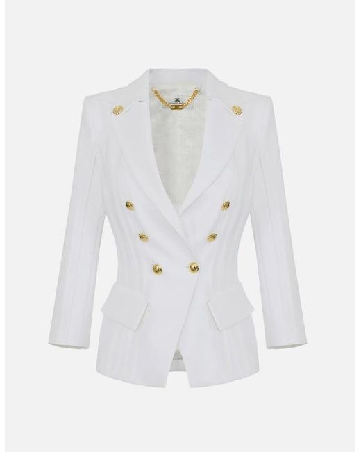 Elisabetta Franchi White Jacket With Raw Cut Patterns