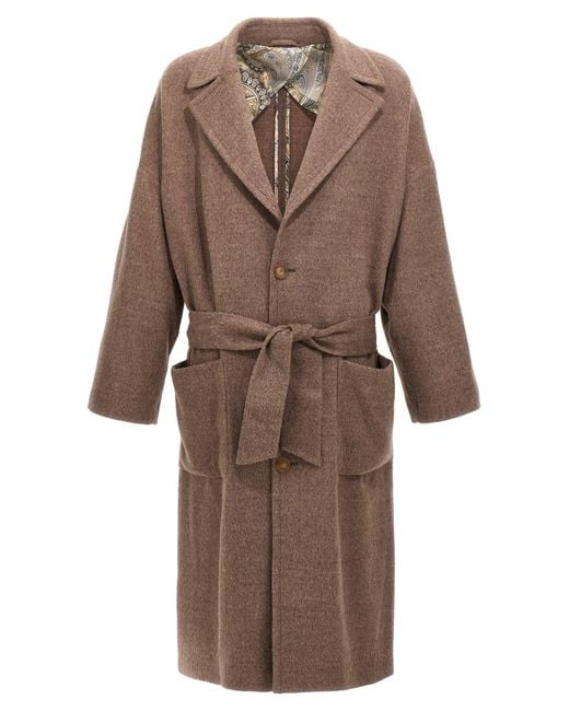 Etro Brown Single-Breasted Wool Coat for men