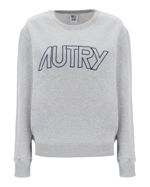 Autry Gray Crew Neck Sweatshirt Mit Logo Stickerei