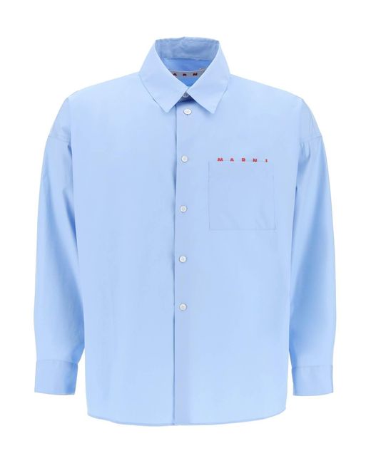 Marni Boxy Shirt mit italienischem Kragen in Blue für Herren