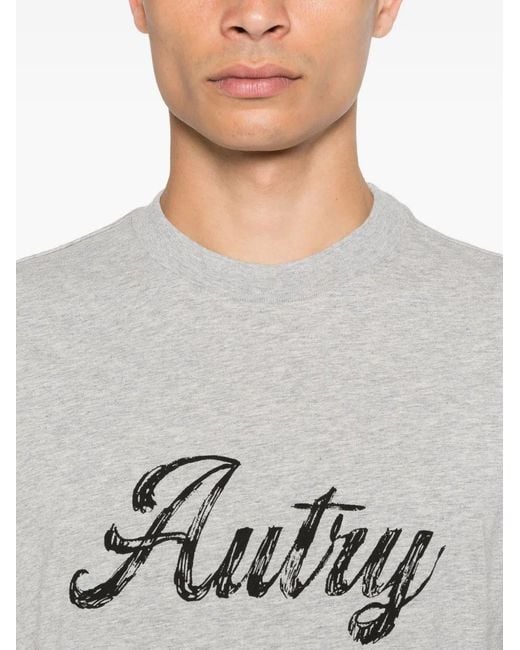 Autry Gray Cotton Crew Neck Tee for men