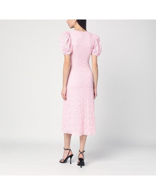 ROTATE BIRGER CHRISTENSEN Pink Lace Midi Dress