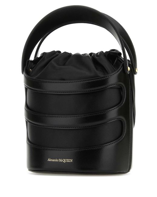 McQueen Black Leather The Rise Bucket Bag