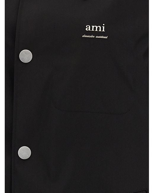 AMI Black Technical Twill Trench Coat for men