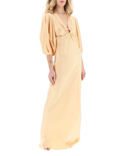 Stella Mc Cartney Satin Maxi Kleid mit geschnittenem Ringdetail Stella McCartney de color White