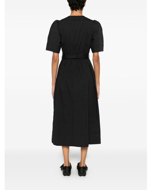 Ganni Black Organic Cotton Midi Dress