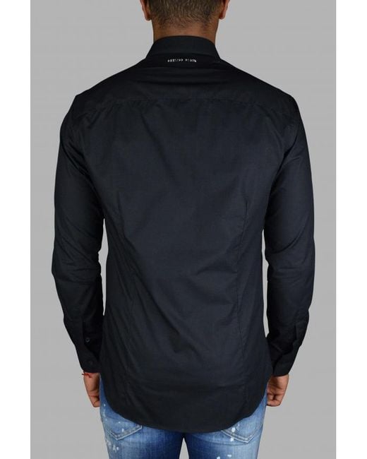 Philipp Plein Blue Diamond Cut Ls Skull Shirt for men