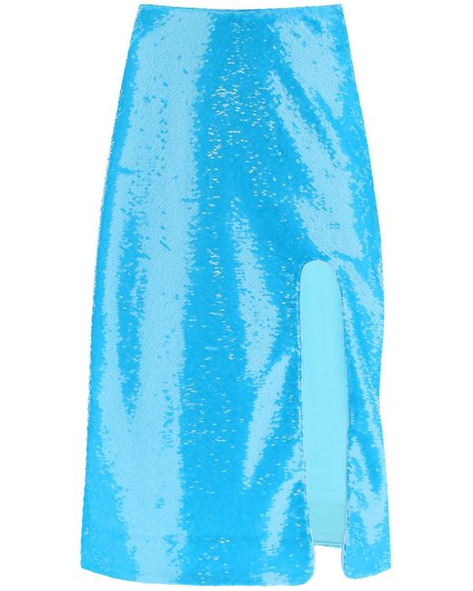 Falda midi de lentejuelas Ganni de color Blue