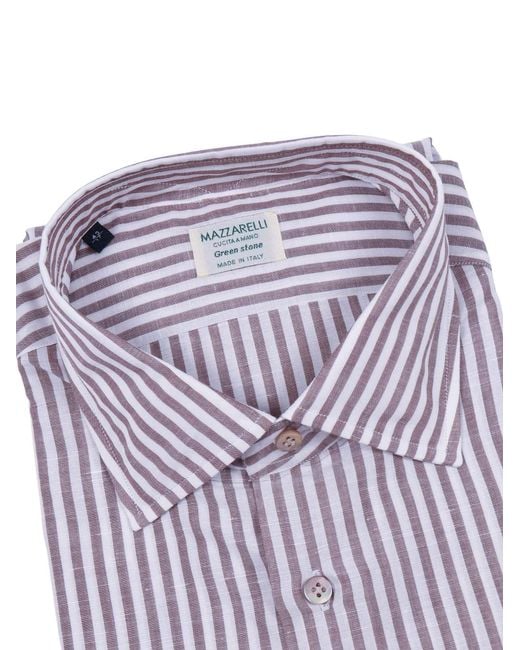 MAZZARELLI CAMICIE Purple Slim Fit Linen And Cotton Striped Shirt for men