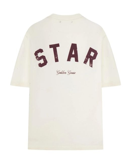 Golden Goose Deluxe Brand White Star/ Relaxed Fit T-Shirt/ Cotton Jersey/ Vintage Treatment/ Degrade' Hotfix/ Star Golden Goo