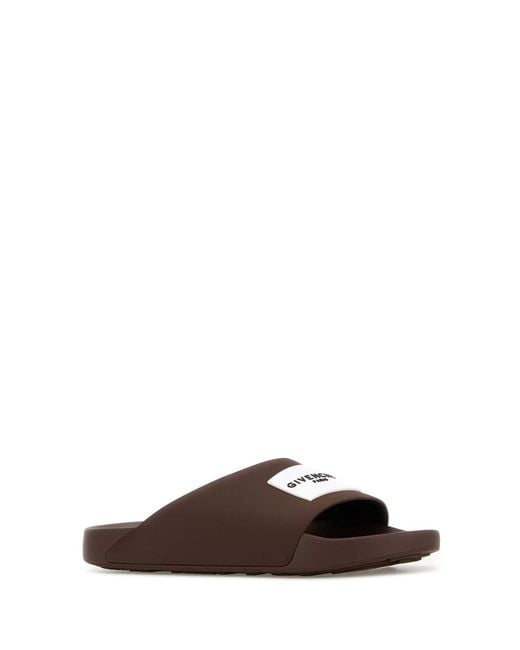 Givenchy Brown Rubber Label Slippers