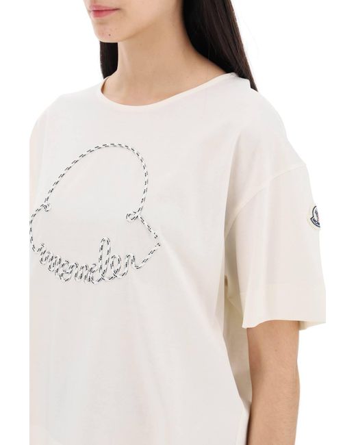 Moncler T -shirt Met Nautisch Touwlogo -ontwerp in het White