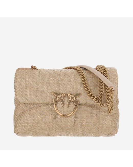 Pinko Natural Raffia Shoulder Bag With Logo