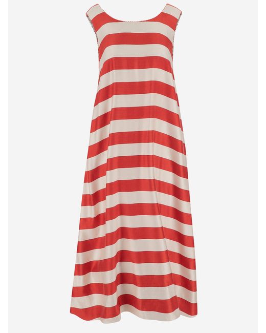 Péro Red Baumwolle und Seidenkleid mit gestreiftem Muster