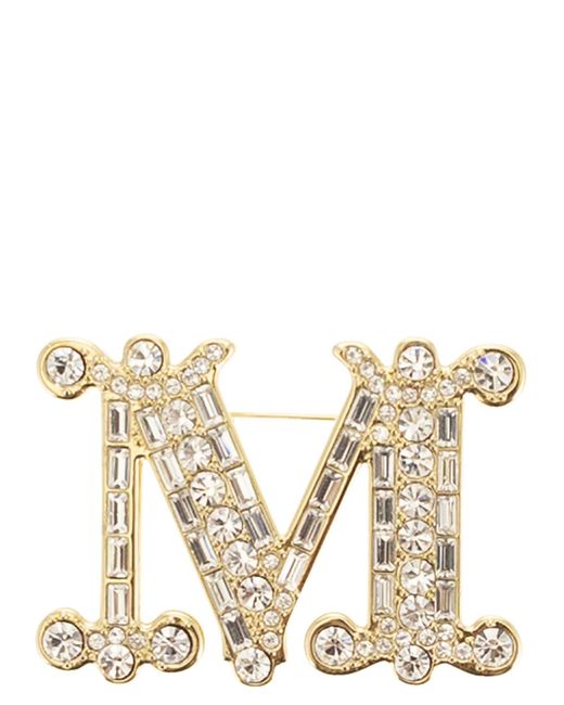 Max Mara Natural Bath2 Monogram Brooch With Crystals for men