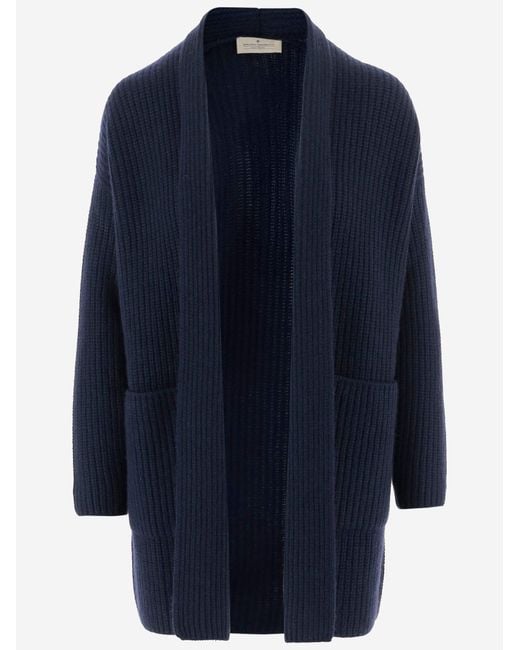 Bruno Manetti Blue Cashmere Cardigan With Ribbed Knit